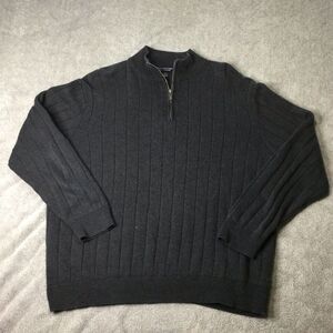 Roundtree & Yorke Men's Pullover Sweater 1/4 Zip XL Cotton‎ Cashmere Blend Gray